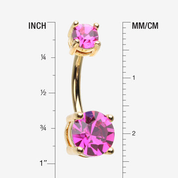 Detail View 1 of Golden Fuchsia Sparkle Prong Set Belly Button Ring-Fuchsia